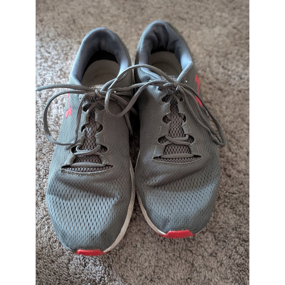 Under Armour Charged Pursuit 2 Kids Gray Red Running Shoes 3022594-103 Size 14